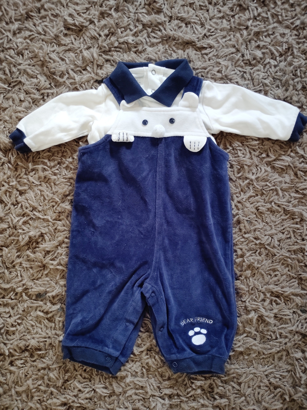 Little Wonders Navy and White Bear Overall Two-Piece